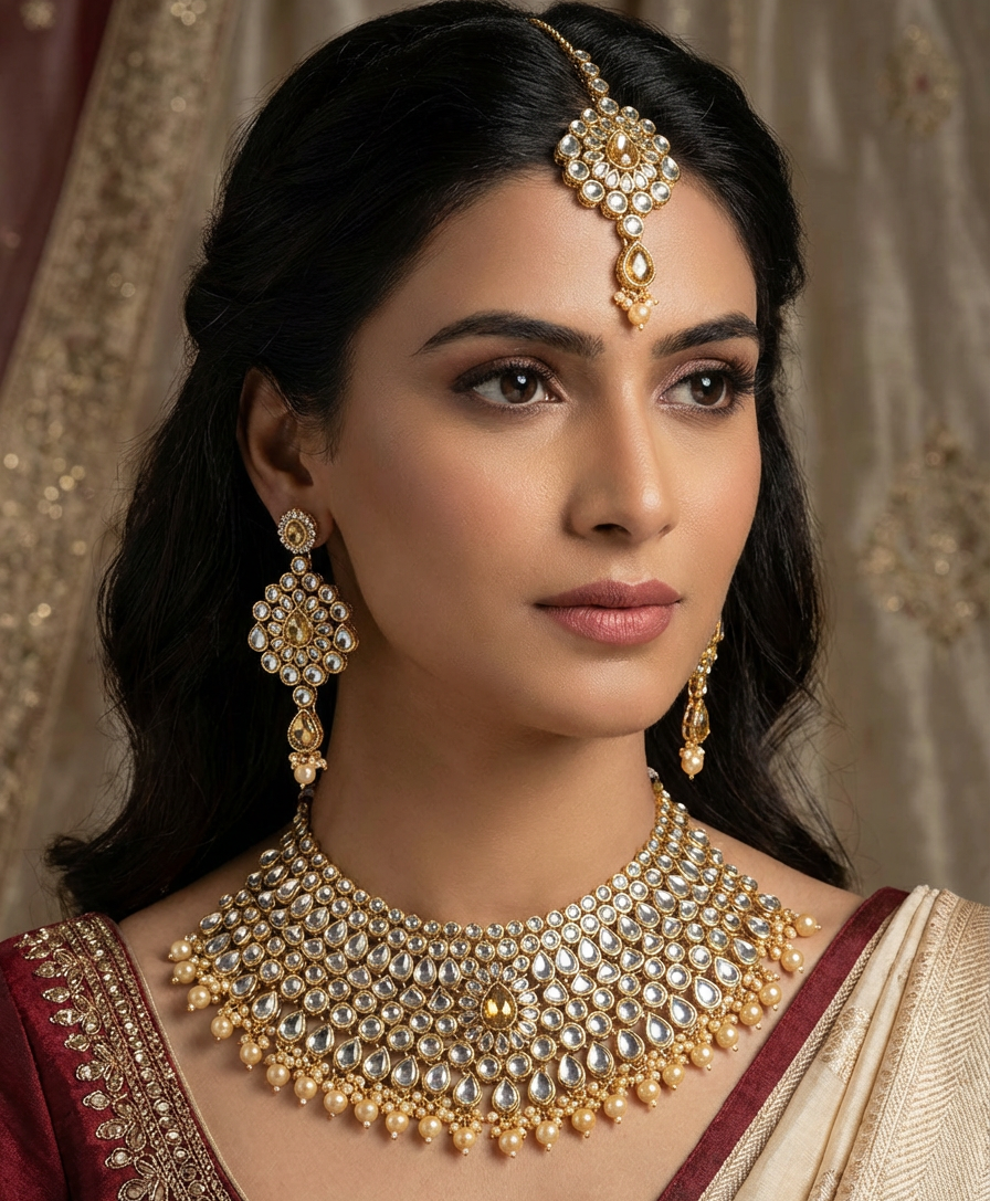 Champagne & Gold Kundan Set 3 PCsy
