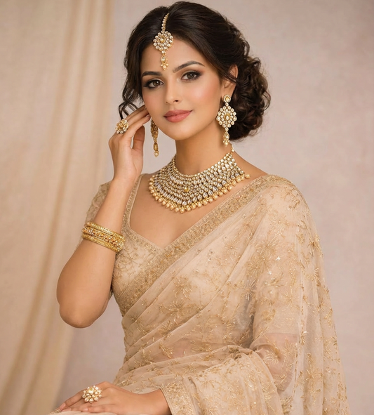 Champagne & Gold Kundan Set 3 PCsy