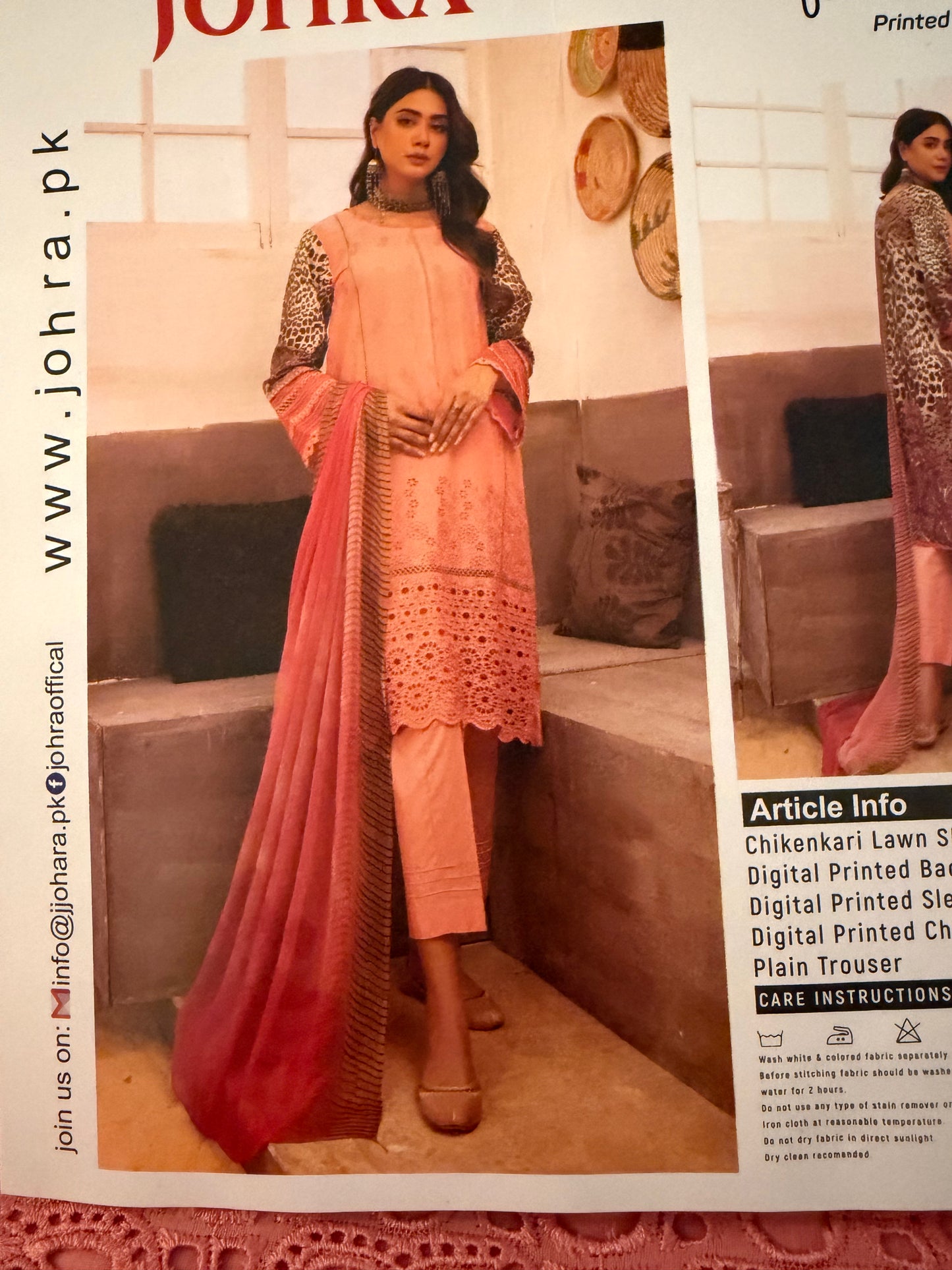 Johra Cikankari Digital Print Lawn With Printed Chiffon Dupatta Unstitched