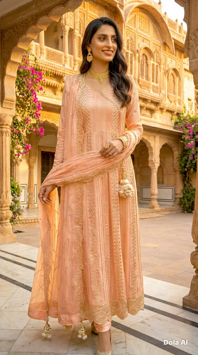 Angrakha Outfit Peach
