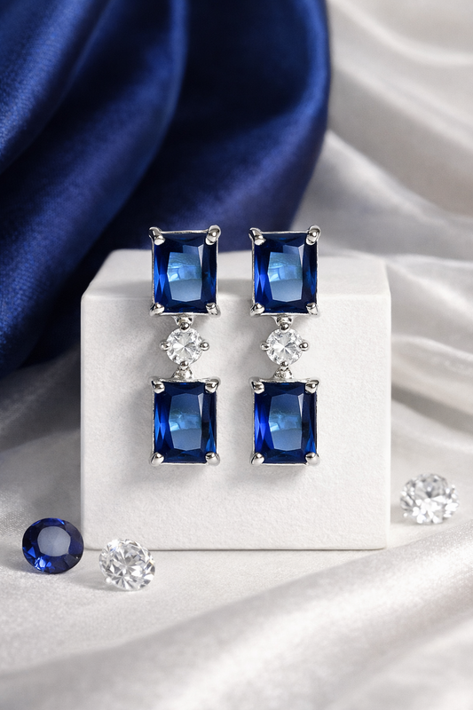 AD Square Drop Earrings - Blue