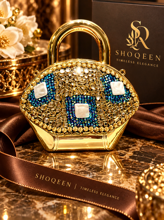 Crystal Shell Clutch Blue