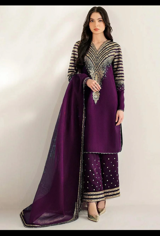 Raw Silk 3 Piece Suit Purple