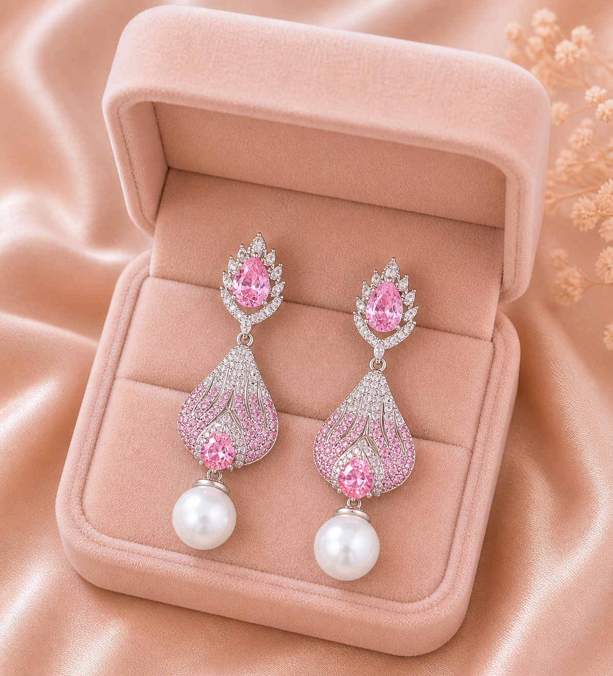 Pearl & Zircon Pink Earrings