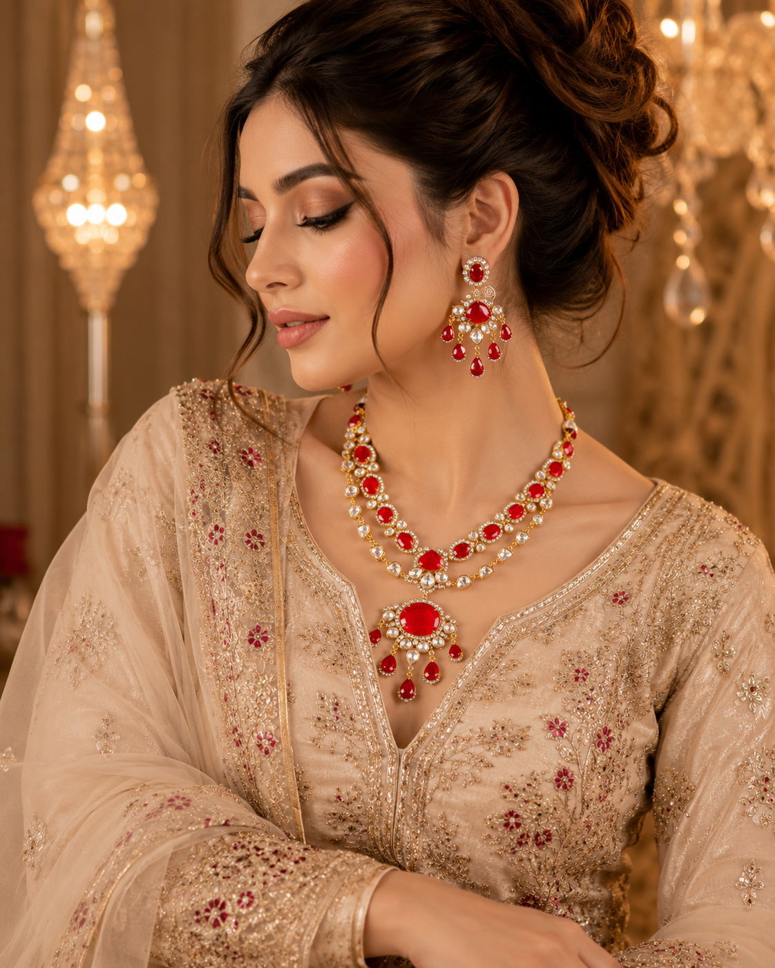 Moissanite & Red Doublet Stone Set